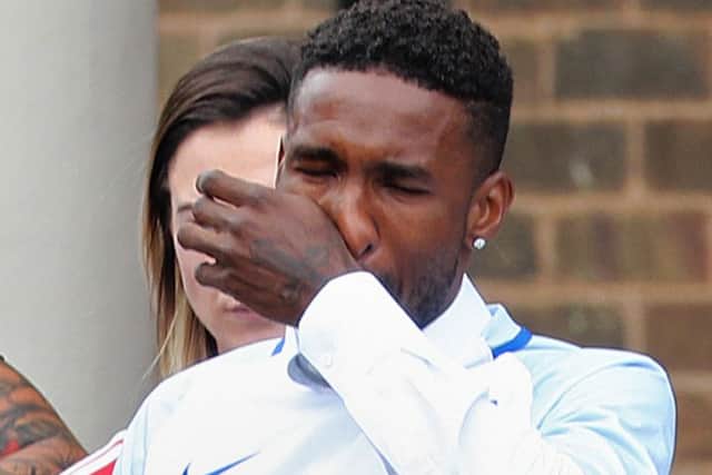 Jermain Defoe outside St Joseph's Church in Blackhall, County Durham, where the funeral of Bradley Lowery was taking place