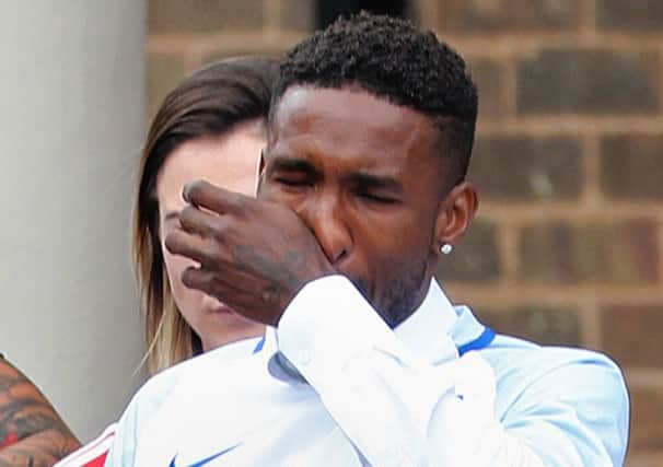 Jermain Defoe outside St Joseph's Church in Blackhall, County Durham, where the funeral of Bradley Lowery was taking place