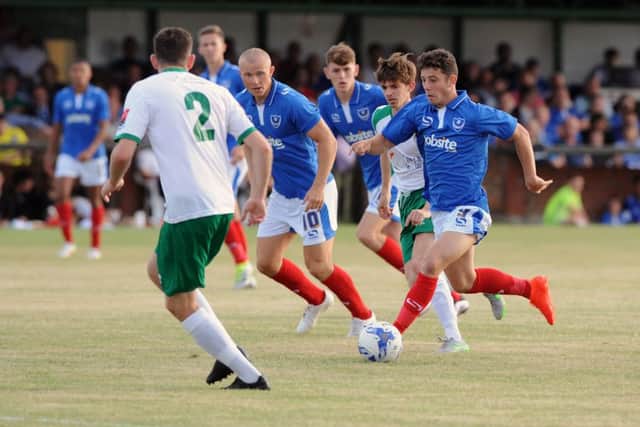 Conor Chaplin in action for Pompey in last year's friendly at Bognor. Picture: Sarah Standing