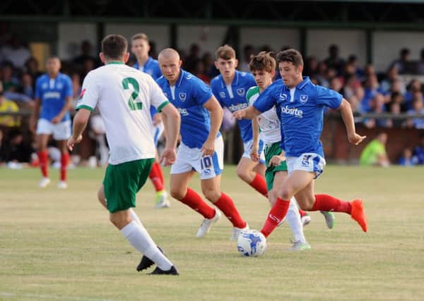 Conor Chaplin in action for Pompey in last year's friendly at Bognor. Picture: Sarah Standing