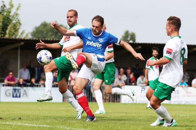 Brett Pitman scored twice on his Pompey debut Picture: Joe Pepler
