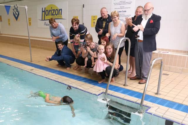 Nine-year-old Jake Clarke was supported by his friends and family as he undertook the challenge at Waterlooville Leisure Centre. Picture: Habibur Rahman (170895-538)
