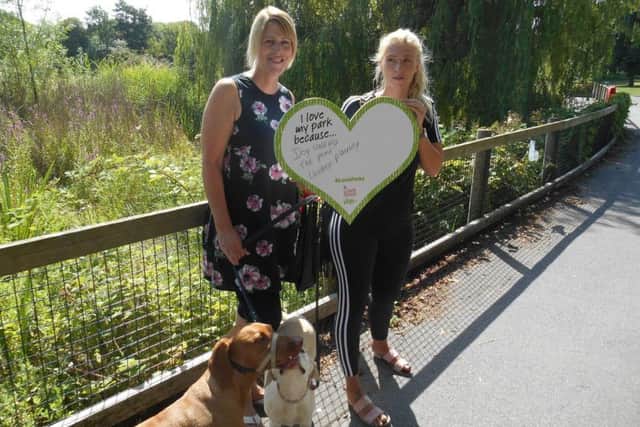 Dawn and Amy Richardson celebrate Baffins Pond winning a Green Flag award