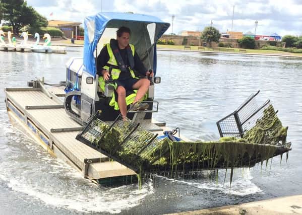 The Mobitrac device clears algae from Canoe Lake