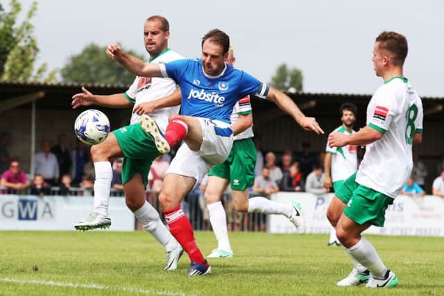Brett Pitman scored twice on his Pompey debut against Bognor Picture: Joe Pepler