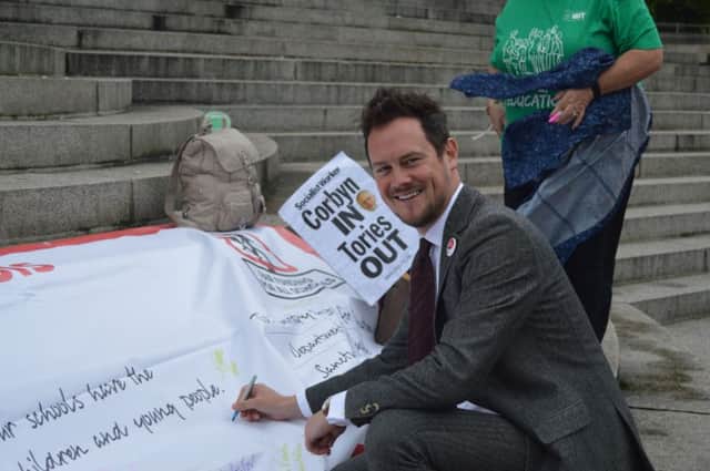 Portsmouth South MP Stephen Morgan at the Scrap The Cap rally, held in Guildhall Square