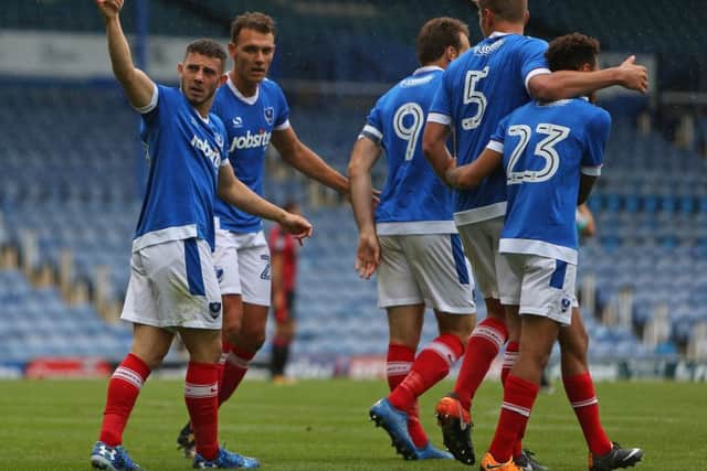 Conor Chaplin, left, celebrates his goal Picture: Shaun Boggust