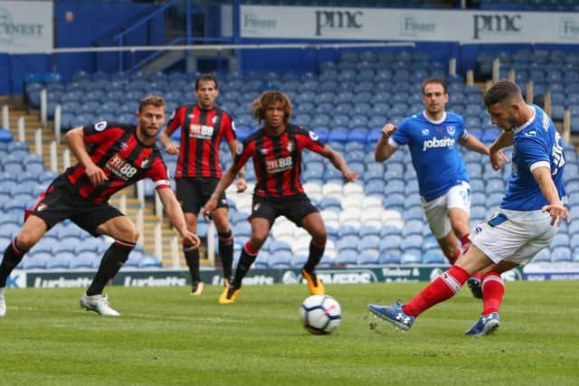 Conor Chaplin goes for goal during today's game against Bournemouth Picture: Shaun Boggust
