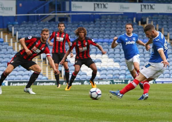 Conor Chaplin goes for goal during today's game against Bournemouth Picture: Shaun Boggust