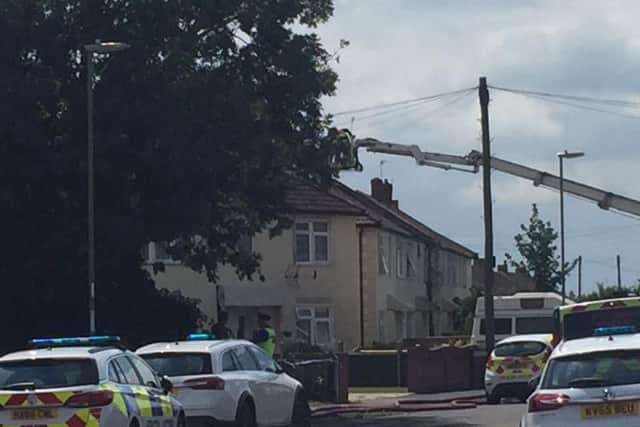 The Aerial Ladder Platform being used at the scene in Kenwood Road, Portchester