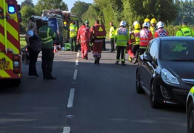 Police said Peak Lane, Fareham, is shut after a crash between a bike and van. Picture: Hantspolroads/Twitter
