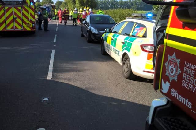 The accident in Peak Lane, Fareham today Picture: Hantspolroads/Twitter