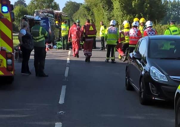The accident in Peak Lane, Fareham today Picture: Hantspolroads/Twitter