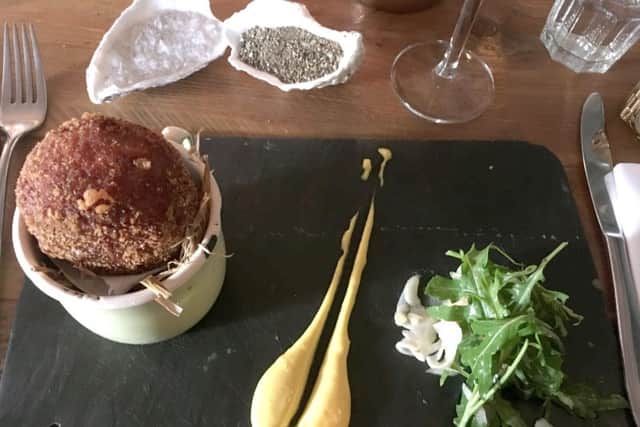 Chorizo scotch egg with pickled fennel