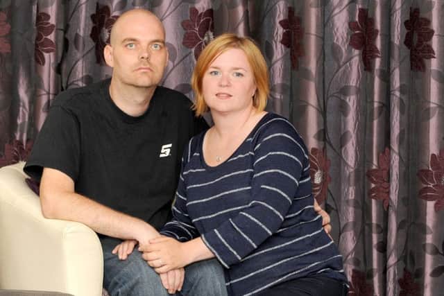 Damon Beard ,(37), with his wife Carolyn, (39)  Picture: Sarah Standing (170969-398)