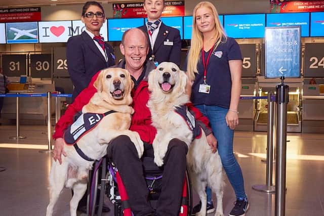 Allen Parton with EJ and Rookie at Manchester Airport    Picture: Ian Morrison / DogstarPhoto.co.uk