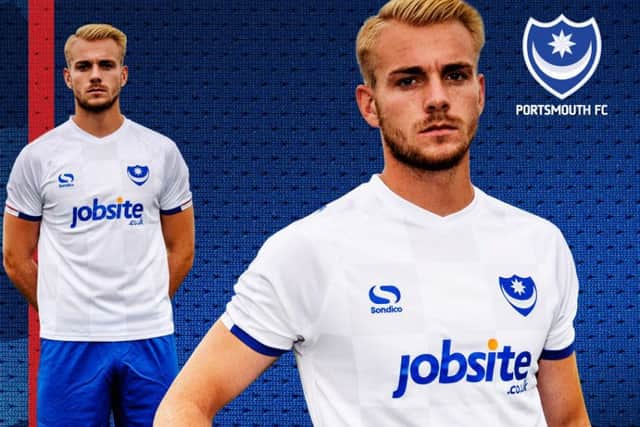 Jack Whatmough models Pompey's new away kit in the club's promotional poster
