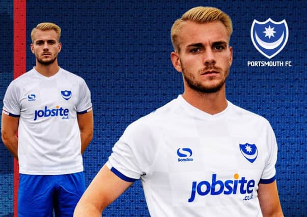 Jack Whatmough models Pompey's new away kit in the club's promotional poster