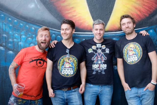 From left, artist My Dog Sighs and Staggeringly Good creators Russ Cox, John Chapman and Joe Ross  Picture: Russ Cox