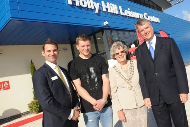 From left, Ian Cook of Everyone Active, Olympic swimmer Adam Peaty, Mayor of Fareham Connie Hockley and leader of Fareham Borough Council Sean Woodward at the opening of Holly Hill Leisure Centre
Picture: Sarah Standing (161401-4245)