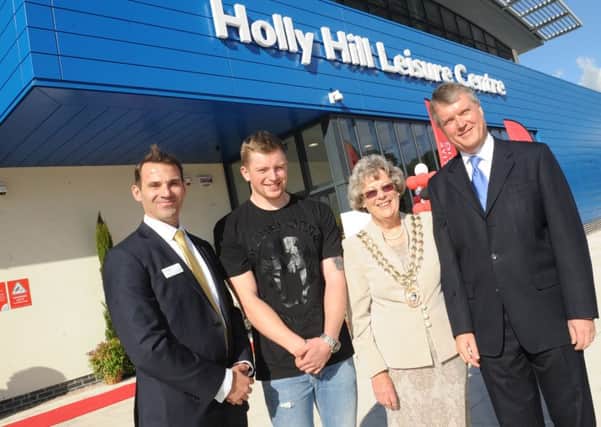 From left, Ian Cook of Everyone Active, Olympic swimmer Adam Peaty, Mayor of Fareham Connie Hockley and leader of Fareham Borough Council Sean Woodward at the opening of Holly Hill Leisure Centre 

Picture: Sarah Standing (161401-4245)