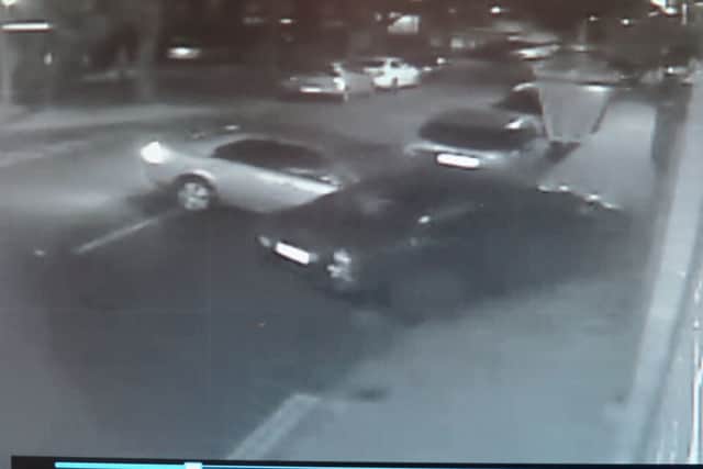 CCTV of the Ford Mondeo hitting a parked car and pushing it into the George and Dragon pub in Buckland Picture: pub landlord Vladimir Nasadovic