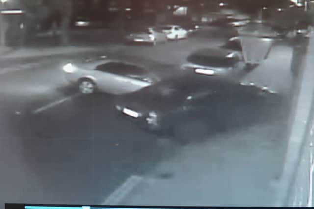 CCTV of the Ford Mondeo hitting a parked car and pushing it into the George and Dragon pub in Buckland Picture: pub landlord Vladimir Nasadovic