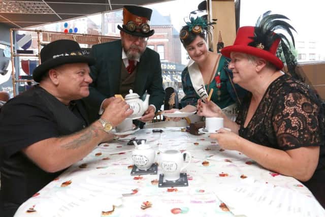 Tea duelling with Stuart Markham, Heather Reilly, Anthony J. Duke and Zoe Duke Picture: Habibur Rahman (170918-45)