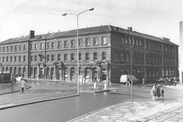 The Post Office in Commercial Road on the corner of Stanhope Road 1970s. The Guildhall clocktower to the left.
