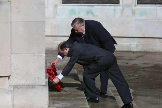 Cllr Frank Jonas and Organiser Bob Beech laying the wreath
Picture:  Habibur Rahman