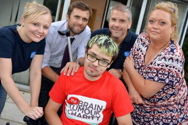 Tyler and his mum Jan alongside Steve Pickthall from the Observer and Gazette (second from left) and Robyn Montague and Stuart McGinley from Spirit FM launching the campaign