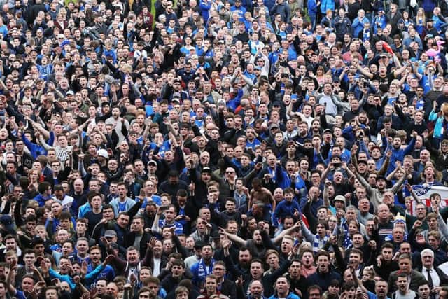Pompey fans after the Blues' League Two promotion at Notts County
