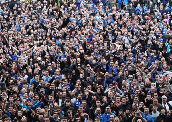 Pompey fans after the Blues' League Two promotion at Notts County