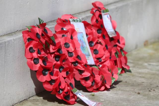 A wreath at the city war memorial in Guildhall Square to mark the centenary of the opening phase of Third Ypres more commonly known as Passchendaele