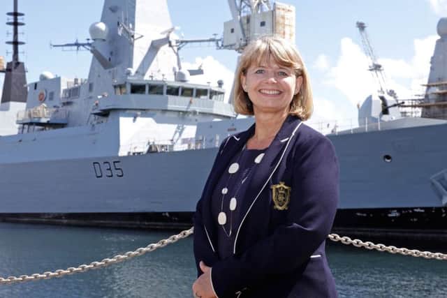 Defence minister Harriett Baldwin at Portsmouth's dockyard