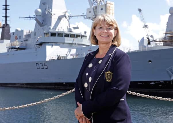 Defence minister Harriett Baldwin at Portsmouth's dockyard