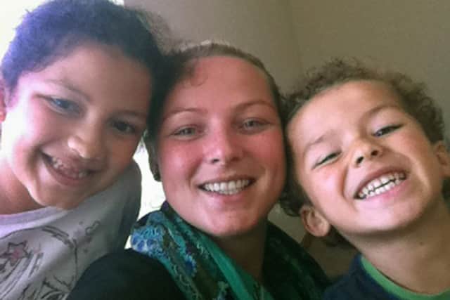 Lacey Plato and her children Aishah and Faris Al Barwani