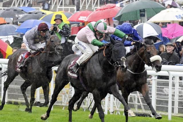 The closing stages of the Qatar Sussex Stakes, with Here Comes When getting up to win / Picture by Malcolm Wells