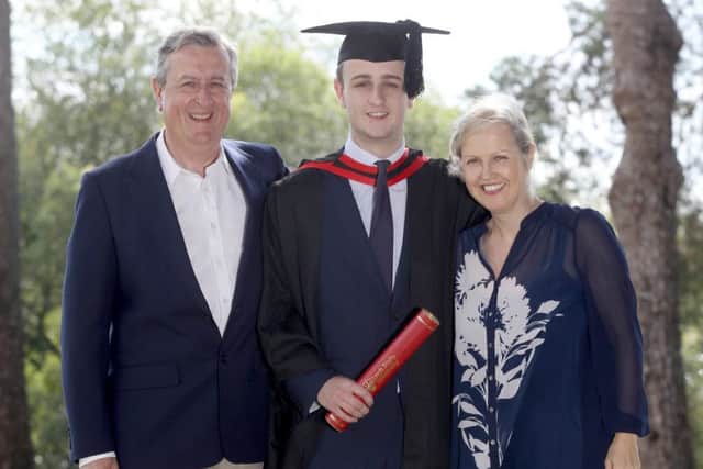 Dad David Podger, Tommy Podger and mum Lizzie at Petersfield Heath for the second graduation