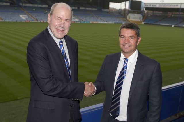 New Pompey owner Michael Eisner, left, with chief executive Mark Catlin Picture: Habibur Rahman