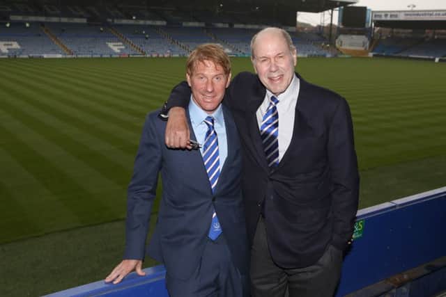 Michael Eisner, right, and Eric Eisner at Fratton Park. Picture: Habibur Rahman