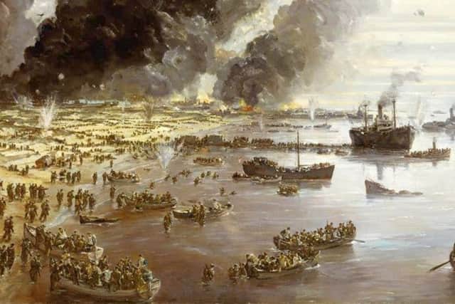 Part of a painting by Bill Montague depicting the chaos at Dunkirk