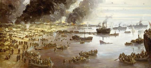 Part of a painting by Bill Montague depicting the chaos at Dunkirk
