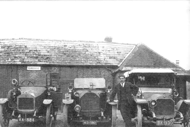 Vic Hutfield beside the vehicle, right, which might have been used for the trip to Midhurst.