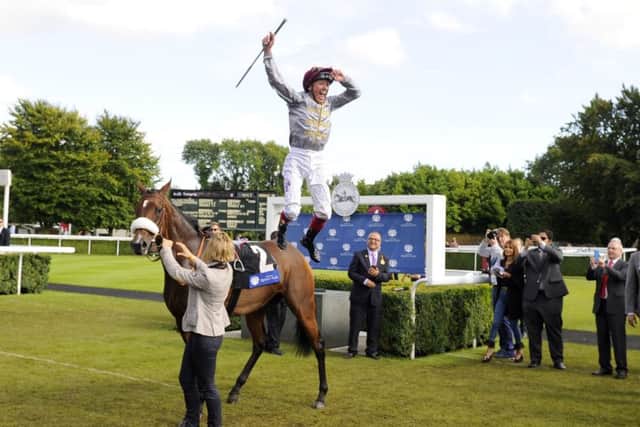 Frankie flies after his win on Al Jazi / Picture by Malcolm Wells