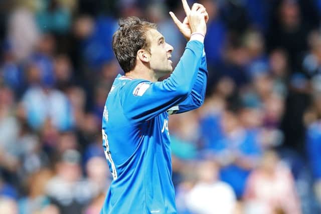 Brett Pitman scored twice on his Pompey debut Picture: Joe Pepler