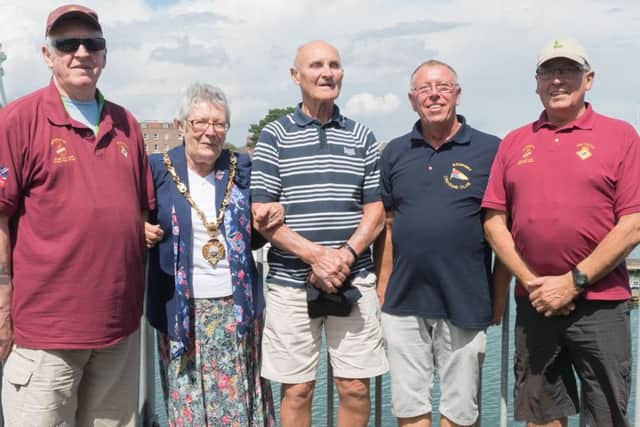 Brian Durber, Mayor of Gosport Councillor Linda Batty , William Burridge, an ex field gunner who ran for Portsmouth in 1959, Steve Smedley and Dave Hazelwood. Picture Credit: Keith Woodland PPP-170508-163915006