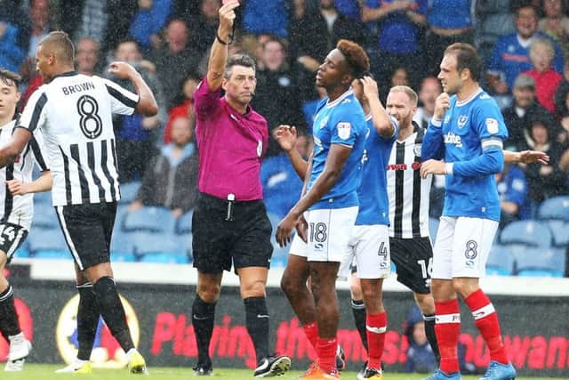 Referee Lee Probert gives Jamal Lowe his marching orders Picture: Joe Pepler