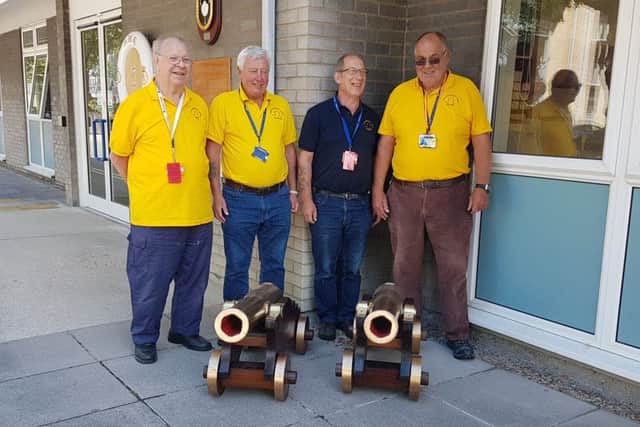Harry Ansell, Glyn Rees, Wilf Pickles and Ian Bainbridge from Gosport Mens Shed with the cannon they restored for HMS Nelson