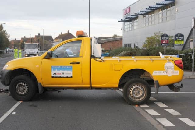 The Colas truck that Simon Boyd was driving when he was involved in a collision which killed moped rider Gary Martin. This picture was shown to the jury
